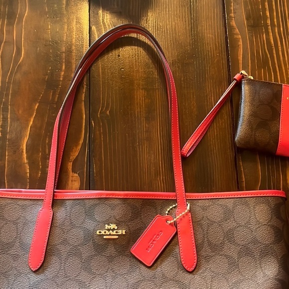 NWOT Coach City Tote Monogram with Red Leather Straps! - Picture 13 of 13